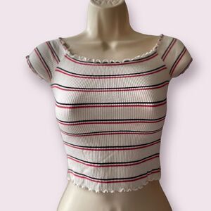 Charlotte Russe Striped White Crop Top Size Extra Small